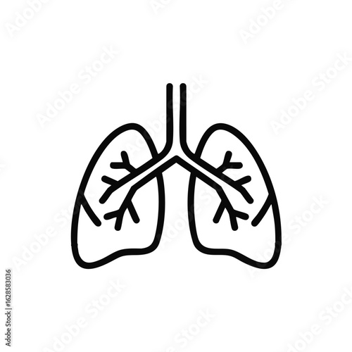 A minimalist black outline icon illustrates the intricate human lungs and bronchial tree, symbolizing respiratory health, medical science, and vital organ function.