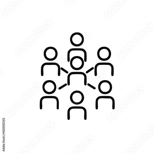 This striking black and white icon illustrates a central figure effectively connecting with multiple surrounding individuals, symbolizing robust communication, collaboration, and a dynamic