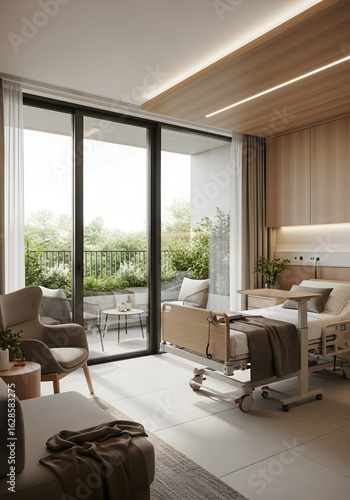 Luxury Patient Suite with Balcony and Modern Interior Design