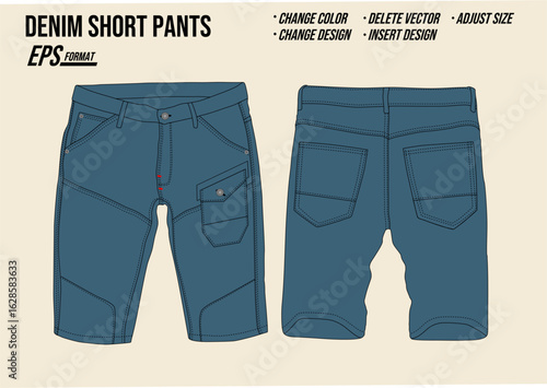 denim short pant man mockup vector