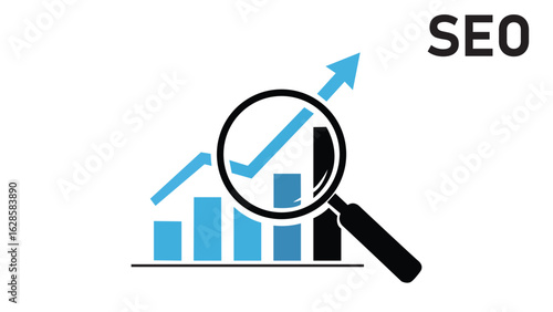 Business and SEO Analysis with Magnifying Glass over Growth Chart

