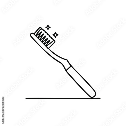 A clean, modern line art icon depicting a simple toothbrush with sparkling bristles, symbolizing excellent oral hygiene and fresh breath for dental care concepts.