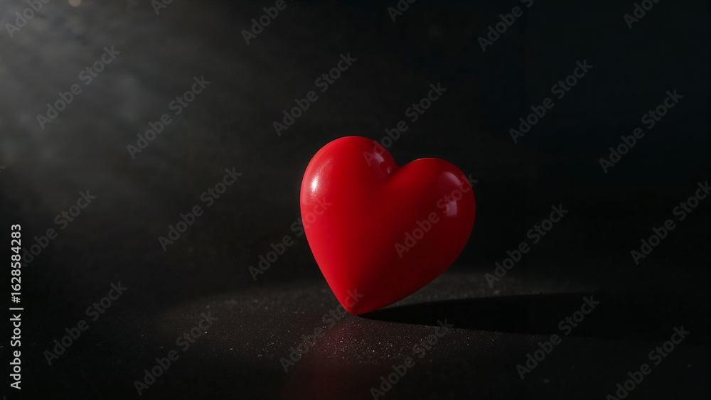 Fototapeta premium Heart Shaped Red Object Glowing on Dark Surface
