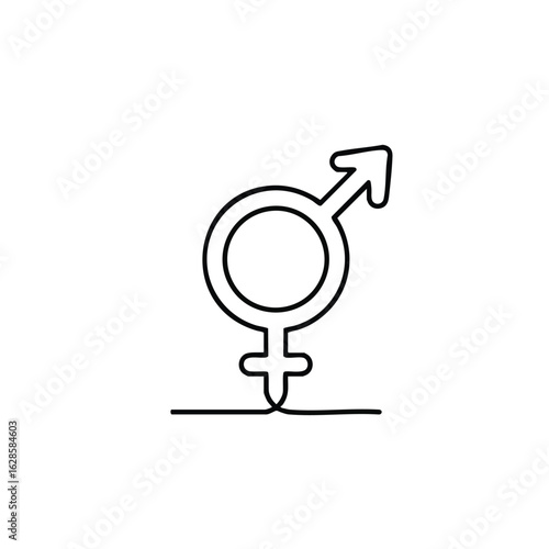 A minimalist continuous line drawing elegantly depicts a unified gender symbol, thoughtfully representing inclusivity, identity, and the evolving concept of human health and equality.