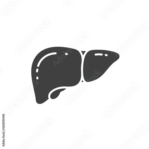 A minimalist black silhouette of the human liver, symbolizing essential internal organ health, medical science, and biological functions on a white background.