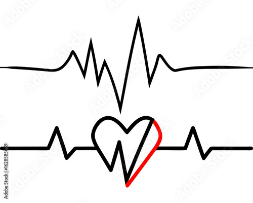 Black ECG Heartbeat Line Vector – Minimalist Cardiology Pulse Icon for Medical and Healthcare Design