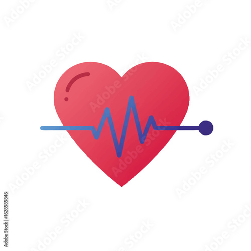 A vibrant red heart icon featuring a dynamic blue electrocardiogram line, symbolizing vital health, medical care, and continuous well-being monitoring.