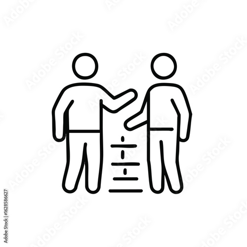 This minimalist line art icon depicts two human figures engaged in a complex interaction, symbolizing communication, understanding, or potential barriers in social relationships.