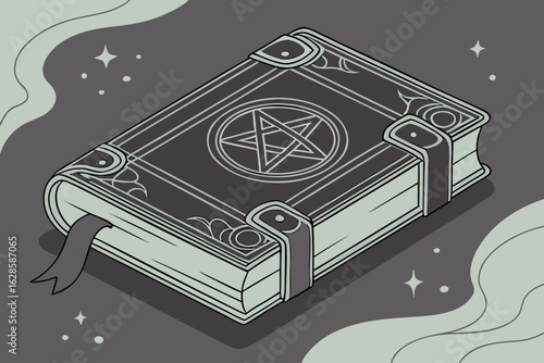 A mystical spell book glowing brightly with ancient runes vector illustration