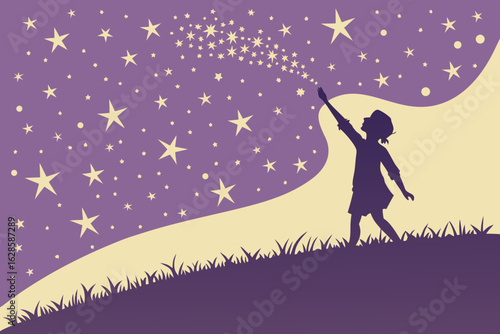 Silver and gold sparkles on a rich purple gradient background vector illustration