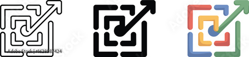 Evolving maze with arrow, creative problem solving concept