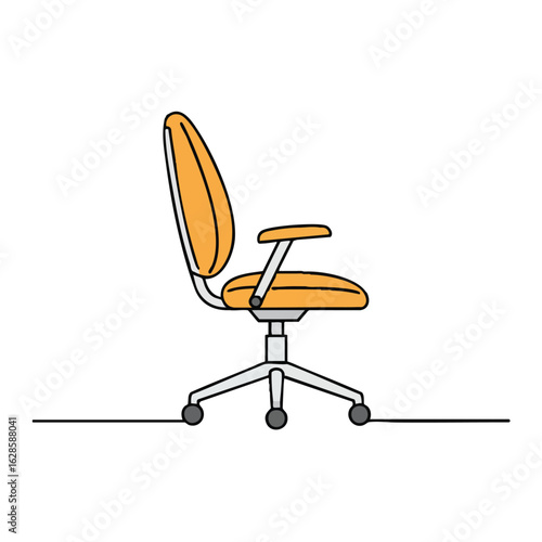 A sleek, modern orange office chair is depicted in a unique continuous line art illustration, showcasing minimalist design perfect for contemporary workspaces.