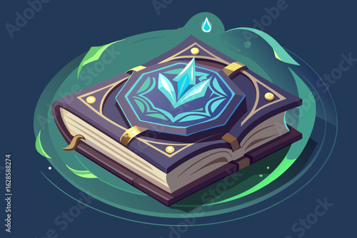 A mystical spell book glowing brightly with ancient runes vector illustration