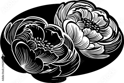 Abstract peony blossoms in a red and gold gradient design vector illustration