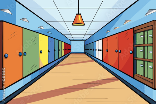An abstract school corridor with rows of student lockers vector illustration