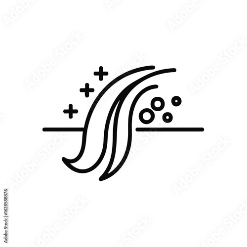 A sleek line icon illustrates the revitalizing effects of advanced hair care products, emphasizing cleanliness, shine, and healthy strands.