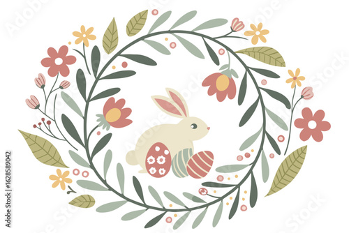 An elegant floral wreath with various hidden Easter symbols vector illustration