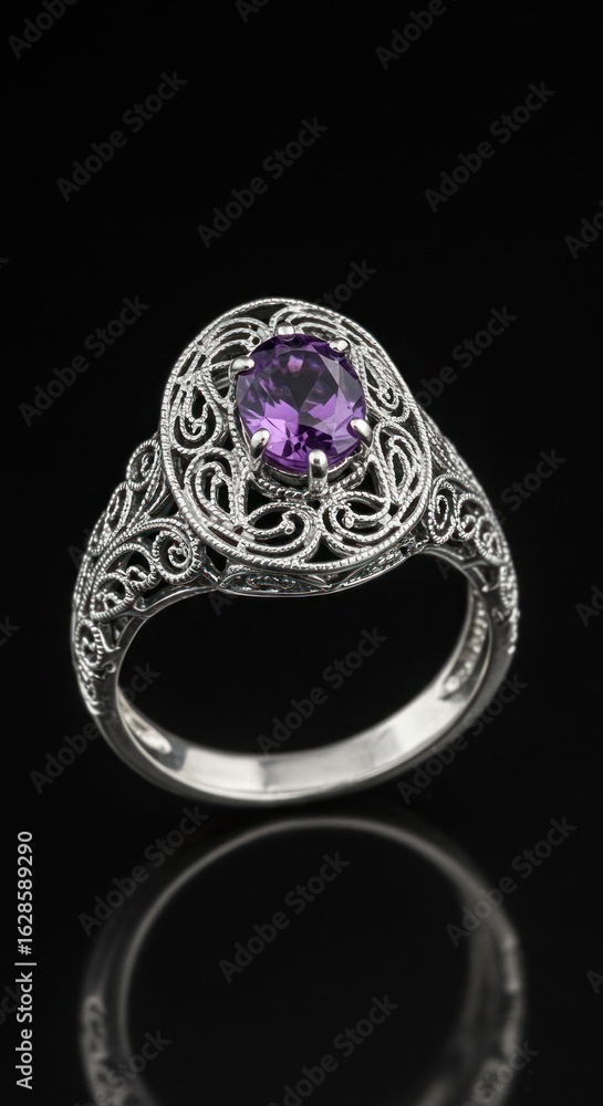 Fototapeta premium Silver ring with amethyst