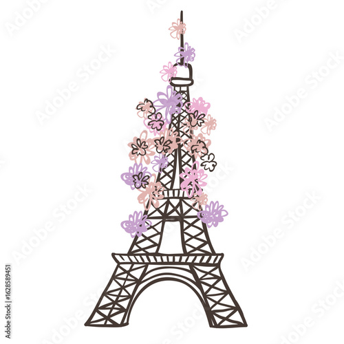Illustration of Eiffel Tower. Vector Graphic on the white Background.