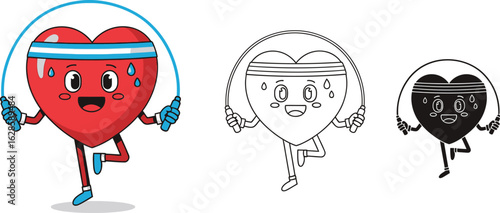 Heart health fitness workout cardio exercise jumping rope cartoon art