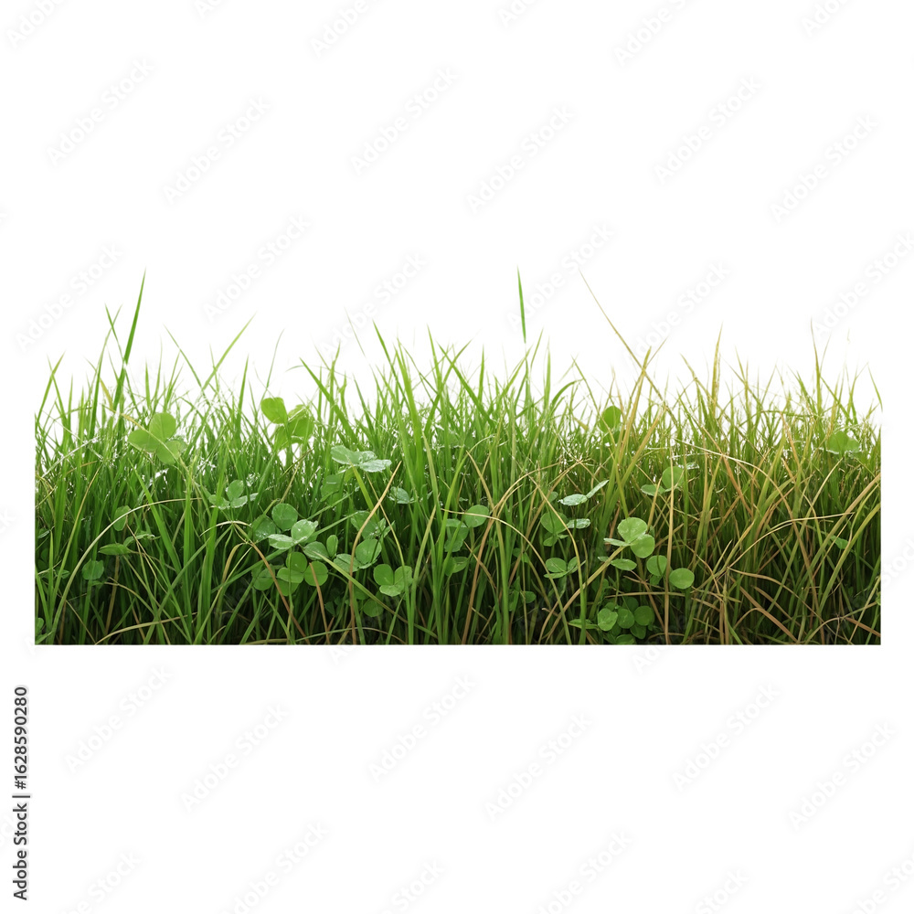 Obraz premium Green grass and clovers isolated transparent background
