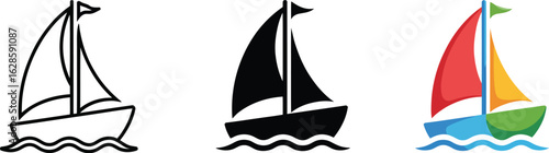 Set sail with iconic sailboat voyage icons for nautical flair