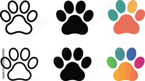 Cute colorful paw prints for pet adoption designs, love animals