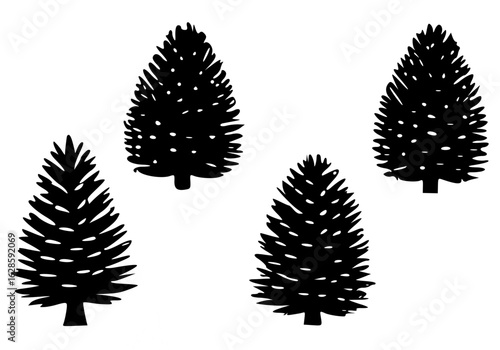set of silhouettes of tree