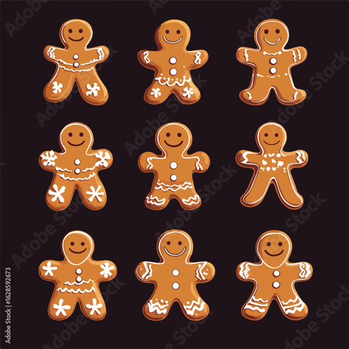 Festive Gingerbread Cookies Set Illustration