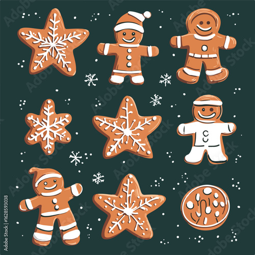 Festive Gingerbread Cookies Set Illustration