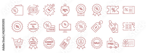 Modern thin line art icons for discount and sale promotions coupon percentage