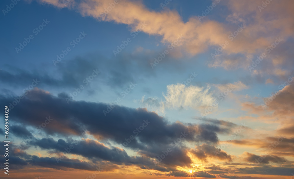 Dramatic Sunset Sky with Mixed Clouds Dramatic Sunset Sky with Mixed Clouds
