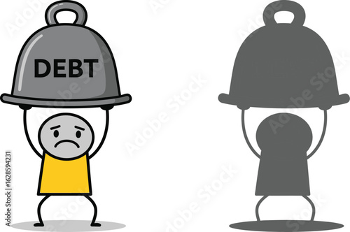 Debt burden concept illustration financial stress and struggle sad