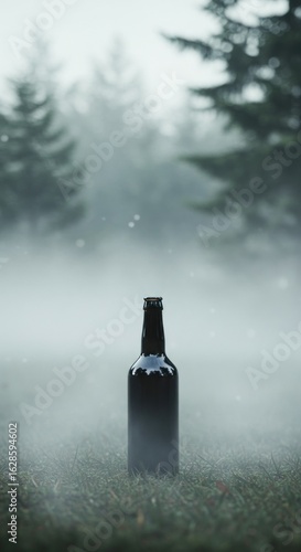 Dark bottle in misty forest (1)