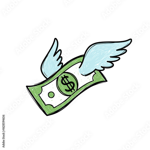 Cartoon money with wings symbolizing financial freedom and dreams  