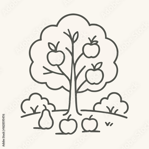 Apple tree with ripe apples and pears in a garden landscape  