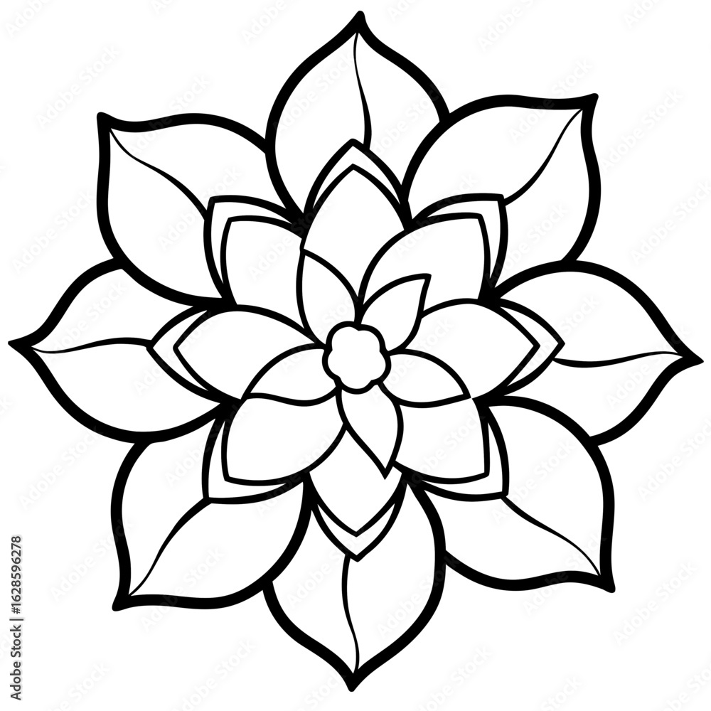 Obraz premium Geometric floral mandala design with bold black outlines on a white background