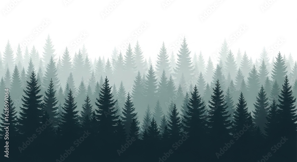 Fototapeta premium Misty Pine Forest Landscape Illustration