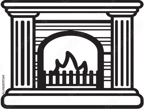 Modern minimal fireplace grate outlined vector graphic