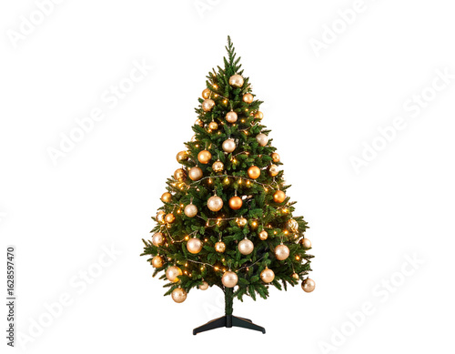 Festive small Christmas tree with golden ornaments