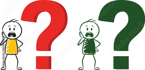 Confused stick figure with question mark asking for help concept
