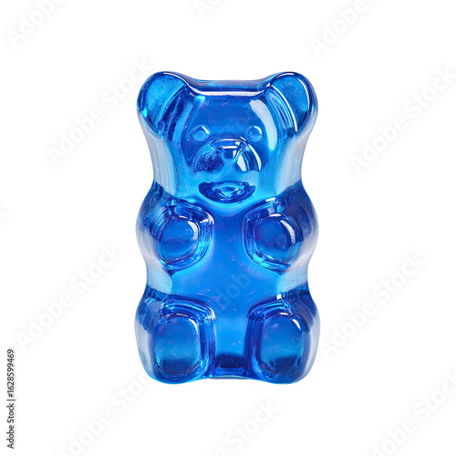 Vibrant blue gummy bear, glossy and smooth