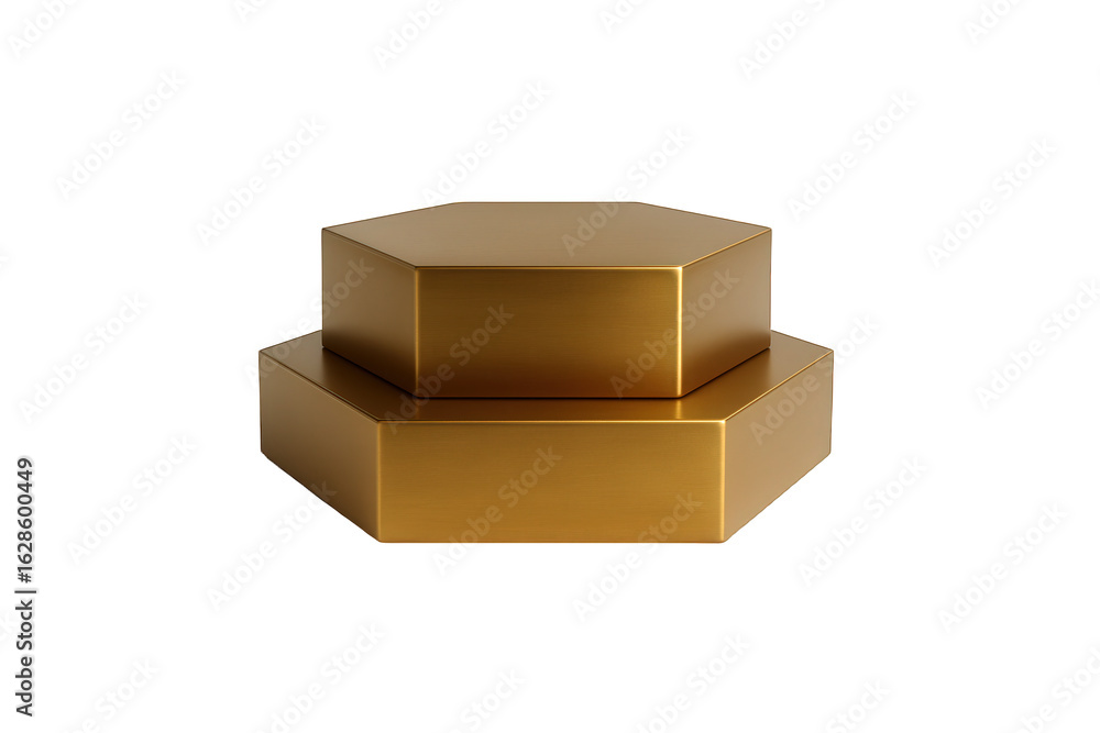 Fototapeta premium Stacked Hexagonal Pedestals with Brushed Gold Finish, Showcasing Luxury and Modern Design for Product Display