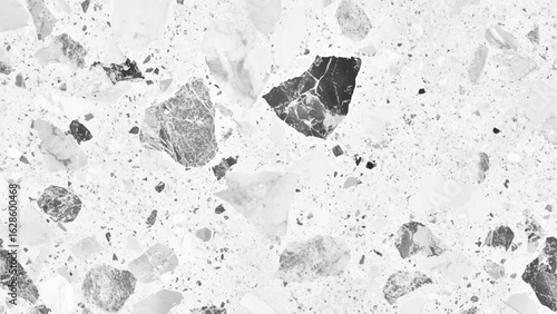 Black and white terrazzo marbled floor texture polished granite stone surface background high resolution top view for design. Wall terrazzo texture gray and black of stone granite white background