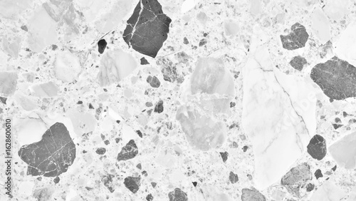 Black and white terrazzo marbled floor texture polished granite stone surface background high resolution top view for design. Wall terrazzo texture gray and black of stone granite white background