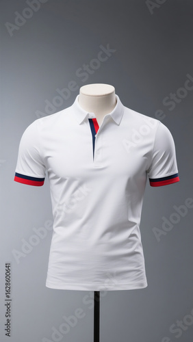 Classic White Polo T-Shirt with Stylish Contrast Collar and Cuff Stripe Detailing