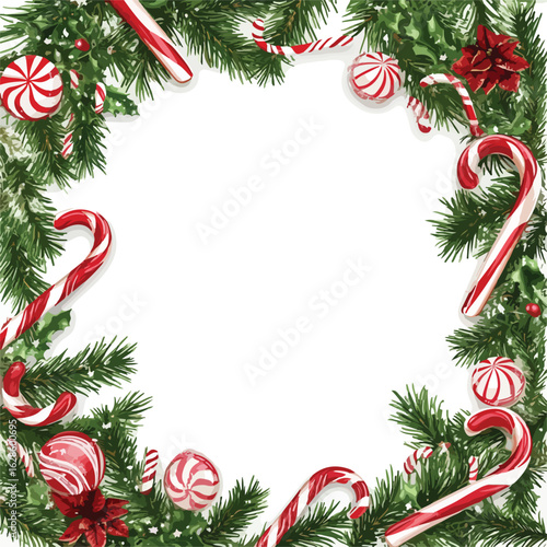 Festive Candy Cane Frame White Background