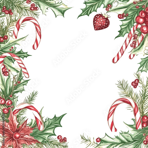 Festive Candy Cane Frame White Background