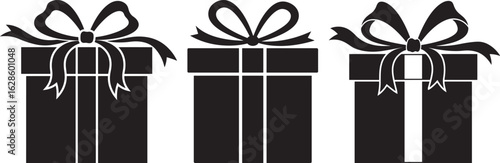 Three gift boxes with ribbons and bows silhouette