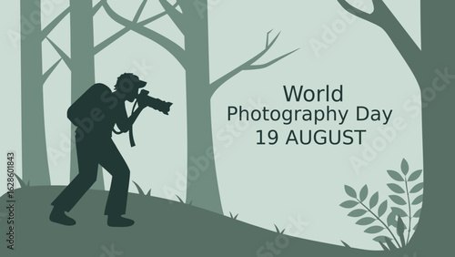 World Photography Day: Silhouette of Photographer in Forest - August 19th Celebration Graphic